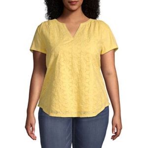 JCP St Johns Bay yellow short sleeve eyelet tee 3X